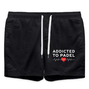 Addicted to Padel Herzschlag Sport Statement - Badeshorts - Schwarz - Vorne - AI Model Male 185 light (185cm)
