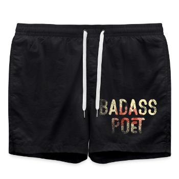 Poète Badass Typographie florale - Short de bain - noir - Devant - AI Model Male 185 light (185cm)