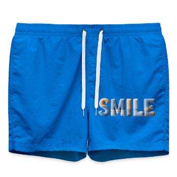 Smile Patchwork Trend Lettering Style Handmade - Swim Trunks - cobalt blue - Front