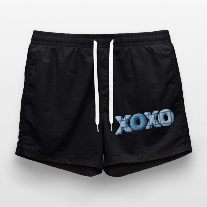 XOXO Patchwork Look with Fabric Look Swim Trunks