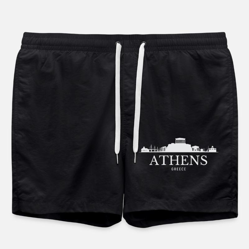 Athens Skyline, Athens Greece - Swim Trunks - black