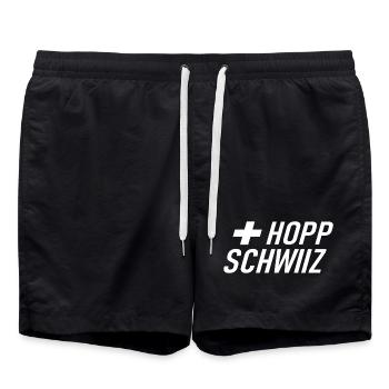 Hopp Schwiiz - Schweiz - Switzerland - Grüezi - Swim Trunks - black - Front - AI Model Male 185 light (185cm)