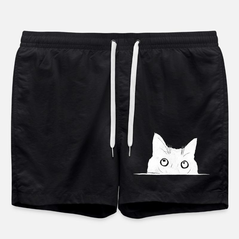 Peeping Cat - Swim Trunks - black