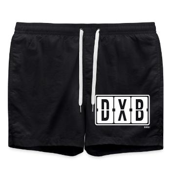 Dubai DXB, City Souvenir T-shirt, Tasche, Mütze - Badeshorts - Schwarz - Vorne - AI Model Male 185 light (185cm)