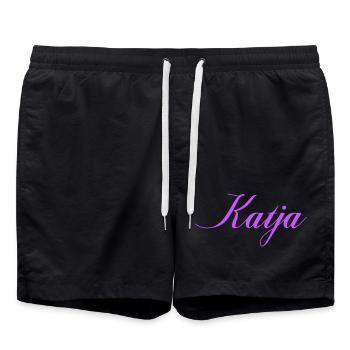 Name Katja im Lavendel Script - Badeshorts - Schwarz - Vorne - AI Model Male 185 light (185cm)