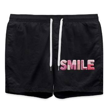 Tendance en patchwork de lettrage de sourire moelleux - Short de bain - noir - Devant - AI Model Male 185 light (185cm)