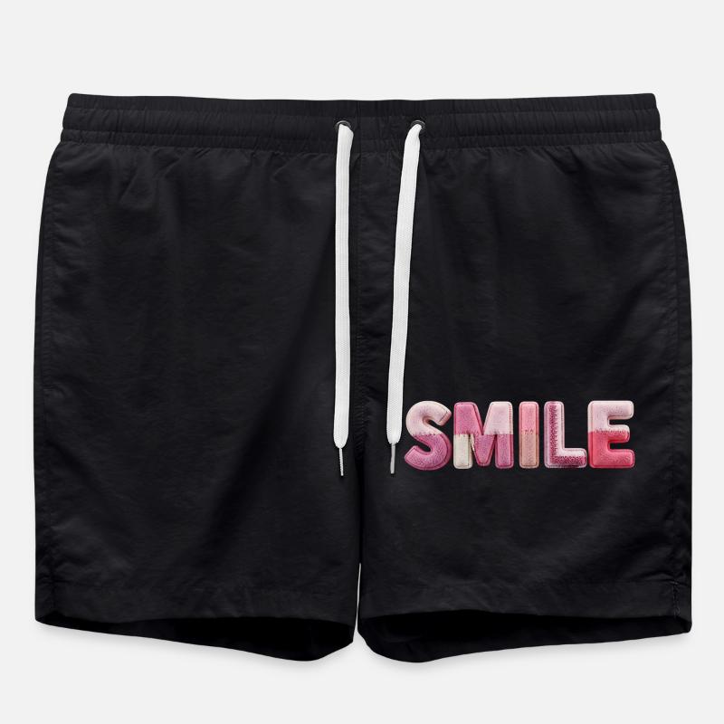 Plüsch Smile Schriftzug Patchwork Trend - Badeshorts - Schwarz