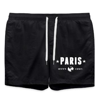 Paris Coordinates White Minimalist Typography - Swim Trunks - black - Front - AI Model Male 185 light (185cm)