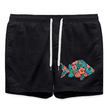 Tropical Flower Fish Silhouette - Swim Trunks - black - Front - AI Model Male 185 light (185cm)