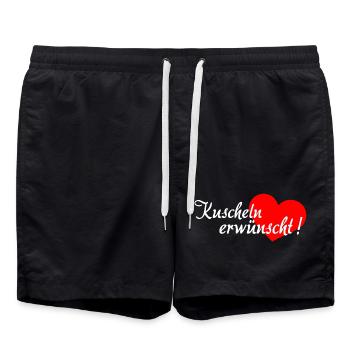 Cuddling Desired - White Red - Swim Trunks - black - Front - AI Model Male 185 light (185cm)