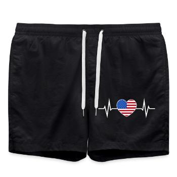 USA Heartbeat America Fan American Flag - Swim Trunks - black - Front - AI Model Male 185 light (185cm)