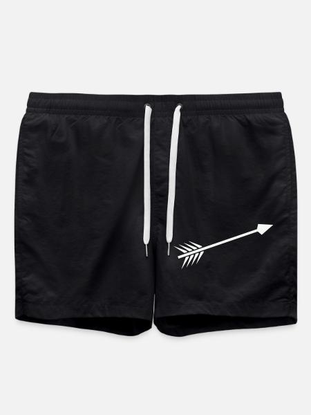 White arrow with feather - Swim Trunks - black
