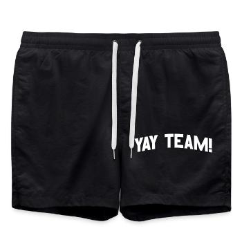 Hurra, Team! Hurra, Team der ahnungslosen Sportfan - Badeshorts - Schwarz - Vorne - AI Model Male 185 light (185cm)