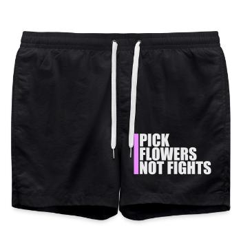 Cueillez des fleurs, pas des disputes, fleurs Paix Logo drôle - Short de bain - noir - Devant - AI Model Male 185 light (185cm)