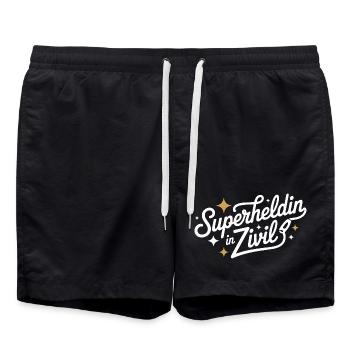 Superheroine In Civilian Superhero Superhero Costume - Swim Trunks - black - Front - AI Model Male 185 light (185cm)