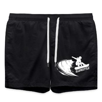Slopestyle Snowboard Action in den Bergen - Badeshorts - Schwarz - Vorne - AI Model Male 185 light (185cm)
