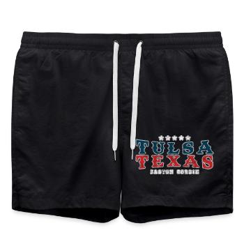 "Tulsa Texas" Country Song Vintage Western  - Badeshorts - Schwarz - Vorne - AI Model Male 185 light (185cm)