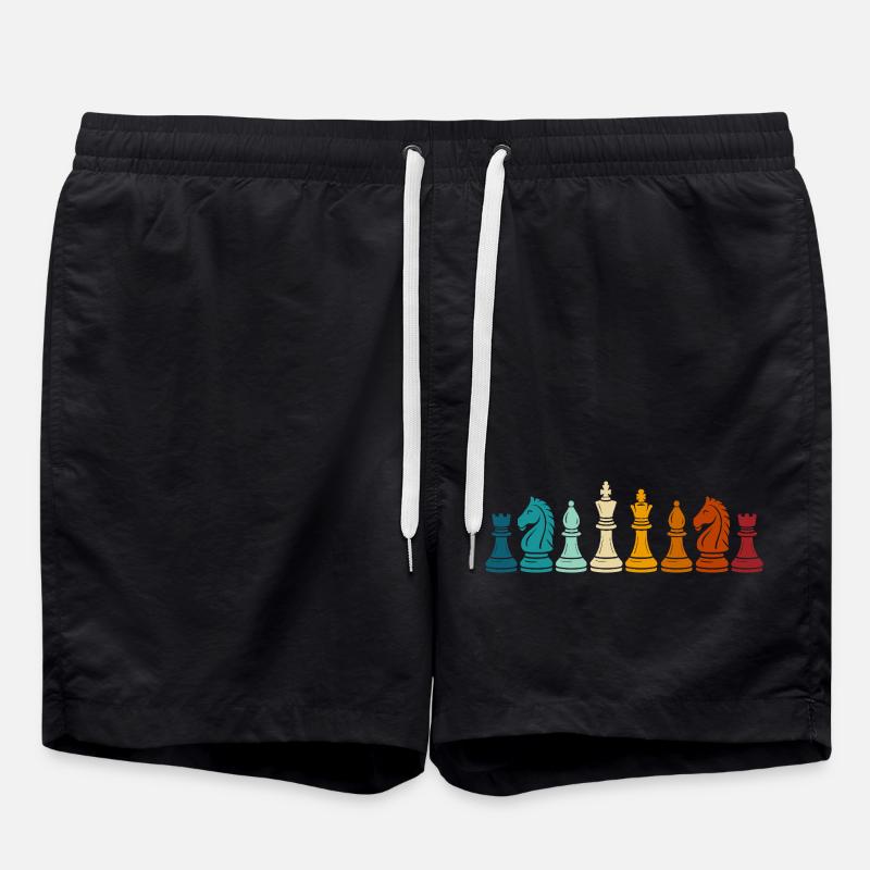 Rainbow Chess Game Pieces - Swim Trunks - black