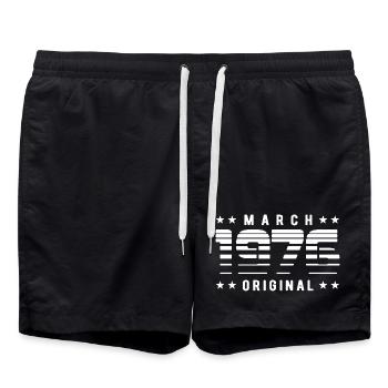 March 1976 Original Striped Vitage Geburtstag - Badeshorts - Schwarz - Vorne - AI Model Male 185 light (185cm)