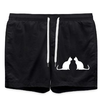 White Cat 2 Cats Silhouettes Gift - Swim Trunks - black - Front - AI Model Male 185 light (185cm)