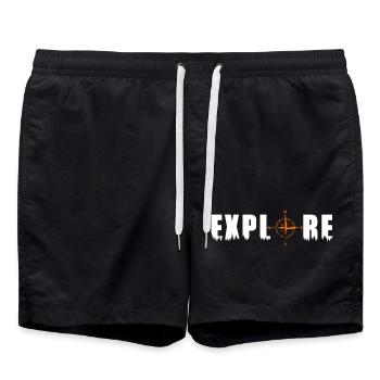 Explore motif with a compass - Swim Trunks - black - Front - AI Model Male 185 light (185cm)