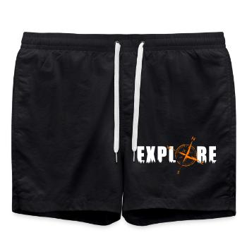 Explore motif with a compass - Swim Trunks - black - Front - AI Model Male 185 light (185cm)