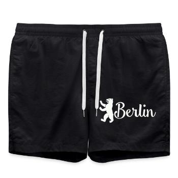 Berlin Bär Logo Schriftzug - Badeshorts - Schwarz - Vorne - AI Model Male 185 light (185cm)