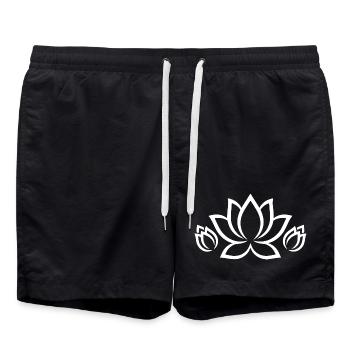 Lotus Blossom Line Art Motif Yoga Meditation - Swim Trunks - black - Front - AI Model Male 185 light (185cm)