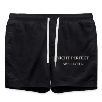 Not perfect but real typography - Swim Trunks - black - Front - AI Model Male 185 light (185cm)