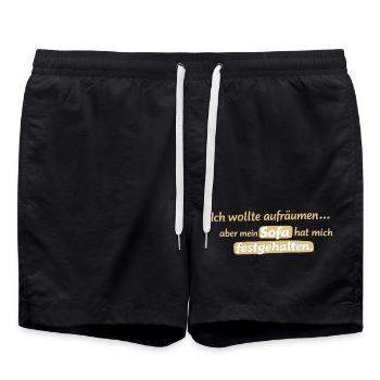 Sofa-Fessel: Aufräumen verweigert - Badeshorts - Schwarz - Vorne - AI Model Male 185 light (185cm)
