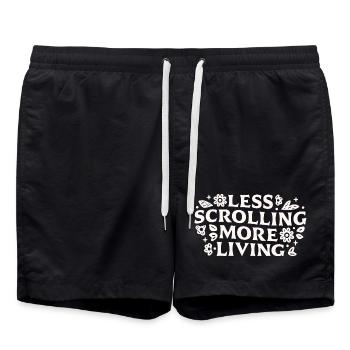 Stop scrolling doomscrolling offline quotes - Swim Trunks - black - Front - AI Model Male 185 light (185cm)