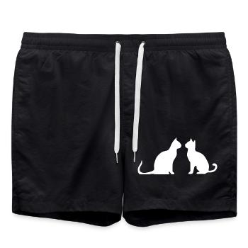 Weiße Katze 2 Katzen Silhouetten Geschenk  - Badeshorts - Schwarz - Vorne - AI Model Male 185 light (185cm)