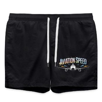 Flugdruck von Passagierflugzeugen mit Fluggeschwindigkeit - Badeshorts - Schwarz - Vorne - AI Model Male 185 light (185cm)