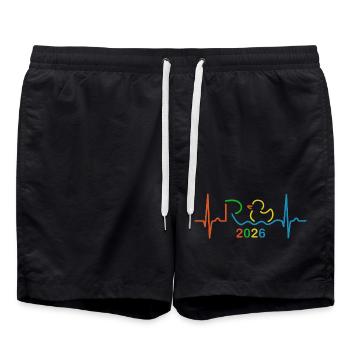 Bunte Pension 2026 - Retirement - Pension EKG Puls - Swim Trunks - black - Front - AI Model Male 185 light (185cm)