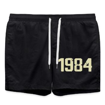 Jubiläum 1984 - Badeshorts - Schwarz - Vorne - AI Model Male 185 light (185cm)