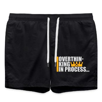 Overthinking In Process Funny Brooding Saying Logo - Swim Trunks - black - Front - AI Model Male 185 light (185cm)
