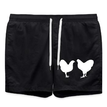 Hühner Fans -  Hahn - Gockel - Küken - Wyandotten - Badeshorts - Schwarz - Vorne - AI Model Male 185 light (185cm)
