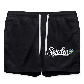 Sweden Script with Flag Heart Fan Patriotic - Swim Trunks - black - Front - AI Model Male 185 light (185cm)
