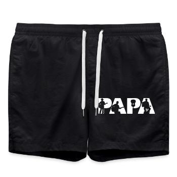 Papa Gitarrist Akustikmusiker Silhouette - Badeshorts - Schwarz - Vorne - AI Model Male 185 light (185cm)