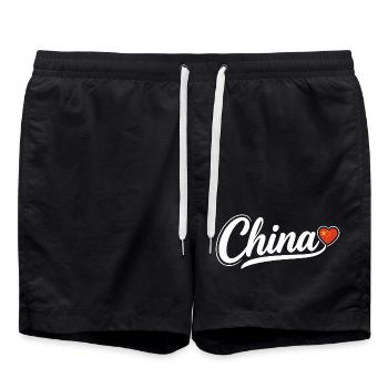 Écriture chinoise avec cœur de drapeau Patriotique - Short de bain - noir - Devant - AI Model Male 185 light (185cm)
