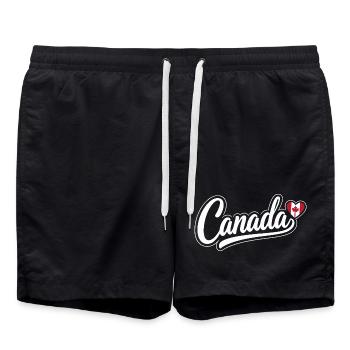 Canada Script with Maple Leaf Heart Fan Patriotic - Swim Trunks - black - Front - AI Model Male 185 light (185cm)