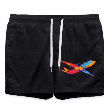 Airplane Colorful Flyer Kids Men Boys Pilot - Swim Trunks - black - Front - AI Model Male 185 light (185cm)