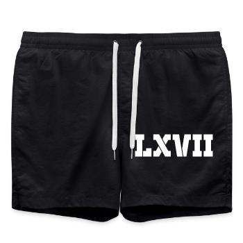67 - Soixante-sept Numéro 67 Roman LXVII Mème Six Se - Short de bain - noir - Devant - AI Model Male 185 light (185cm)