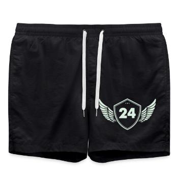 24 Shield with wings - Swim Trunks - black - Front - AI Model Male 185 light (185cm)
