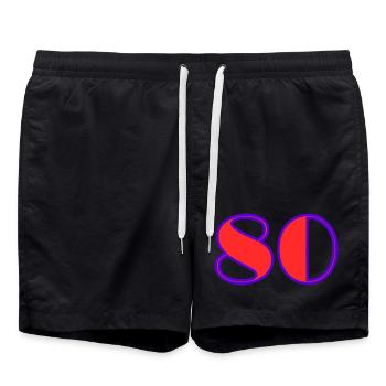 80. 80 YEARS. 80th ANNIVERSARY. 80 YEARS ANNIVERSARY. - Swim Trunks - black - Front - AI Model Male 185 light (185cm)