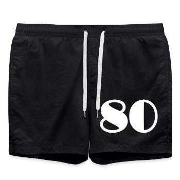 80. 80 YEARS. 80th ANNIVERSARY. 80 YEARS ANNIVERSARY. - Swim Trunks - black - Front - AI Model Male 185 light (185cm)