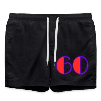 60. 60 JAHRE. 60-JÄHRIGES JUBILÄUM. 60. GEBURTSTAG. - Badeshorts - Schwarz - Vorne - AI Model Male 185 light (185cm)