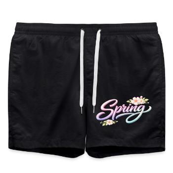 Spring lettering with flowers - Swim Trunks - black - Front - AI Model Male 185 light (185cm)