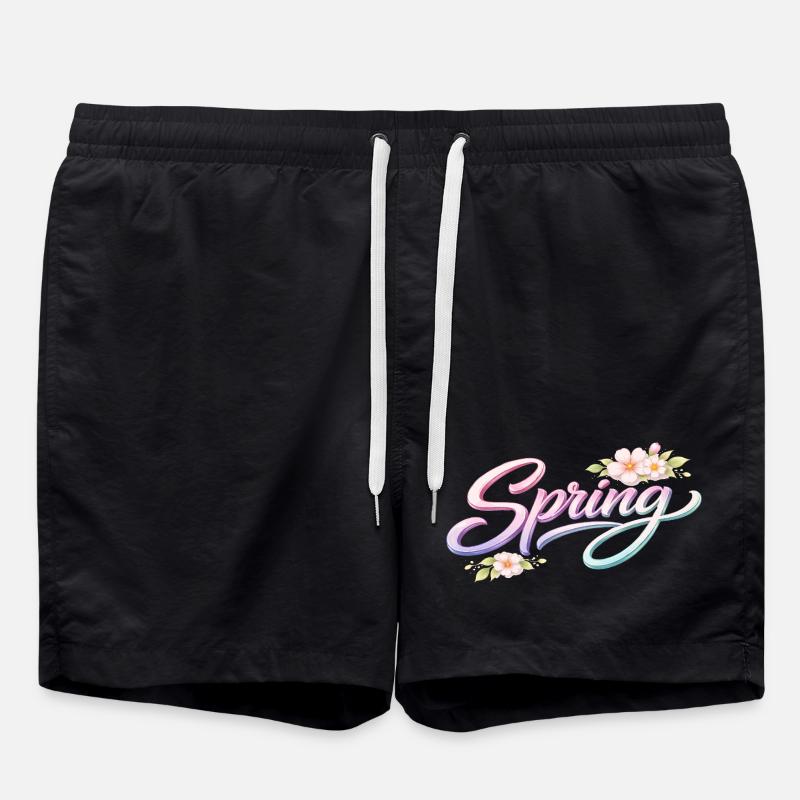 Lettrage printanier avec des fleurs - Short de bain - noir