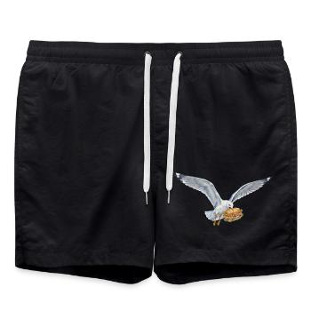 Mouette drôle vole un rouleau de poisson sur la plage - Short de bain - noir - Devant - AI Model Male 185 light (185cm)